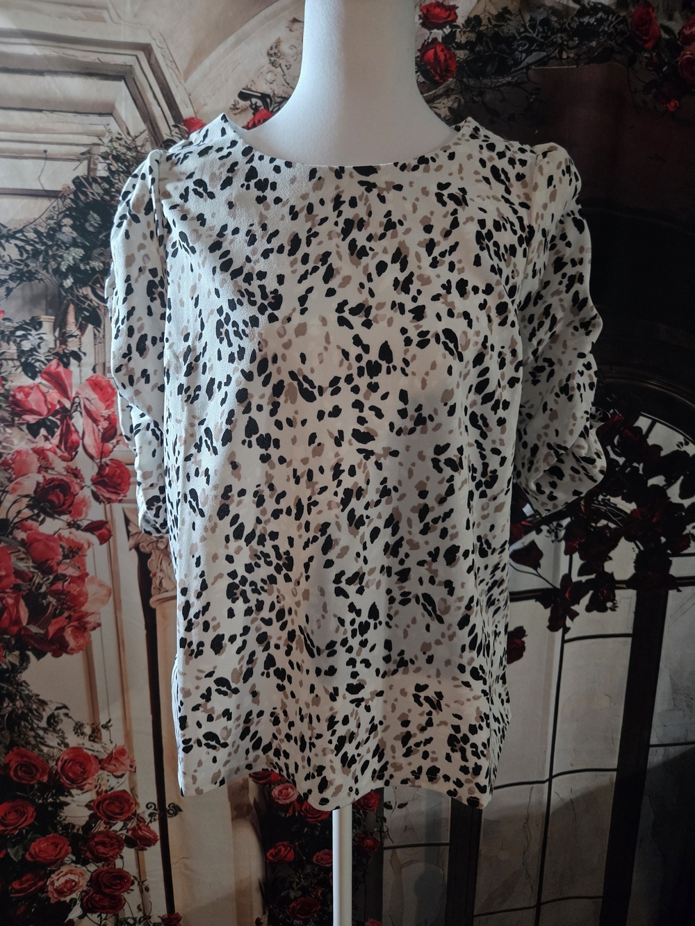 MELLODAY Cream Animal-Spot Puff Sleeve Blouse